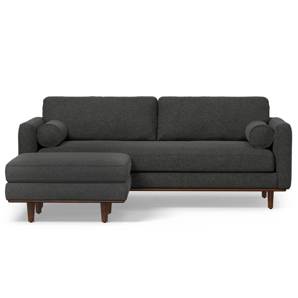 Simpli Home Morrison  Sofa and Ottoman Set in Woven-Blend Fabric