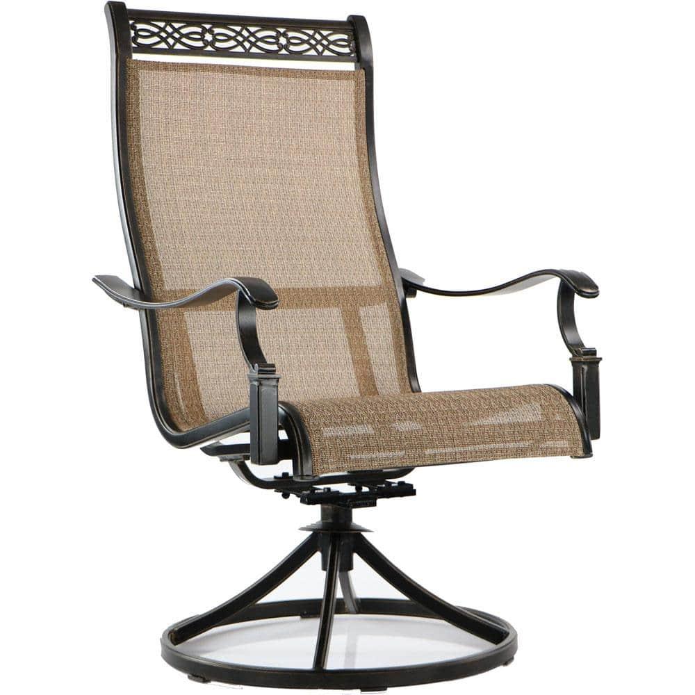 Hanover Outdoor Manor 9-Piece Outdoor Dining Set with 8 Swivel Rockers, Cedar/Bronze