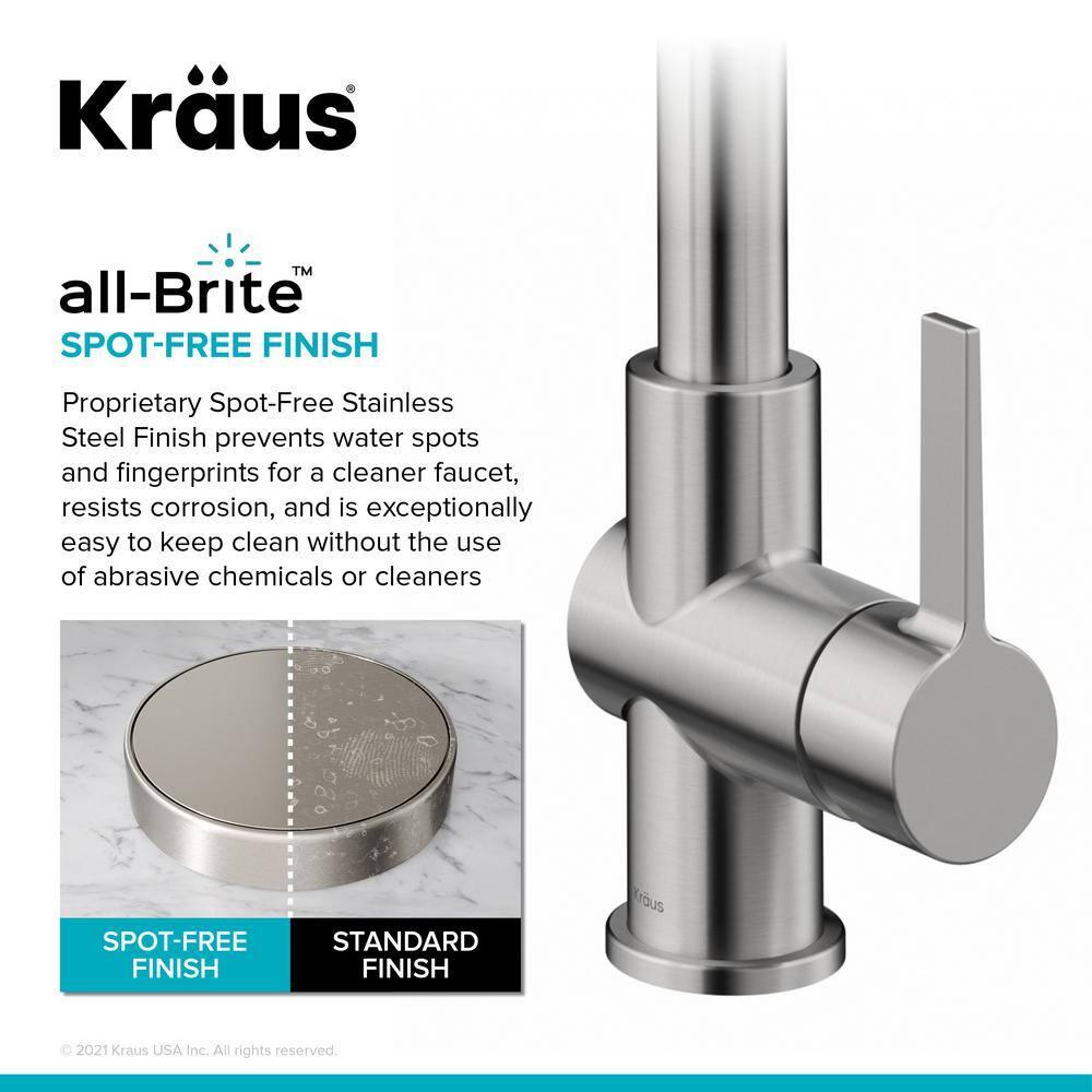 KRAUS Britt 2-In-1 Commercial Style Pull-Down Single Handle Water Filter Kitchen Faucet In Spot-Free With Purita 2-Stage Under-Sink Filtration System