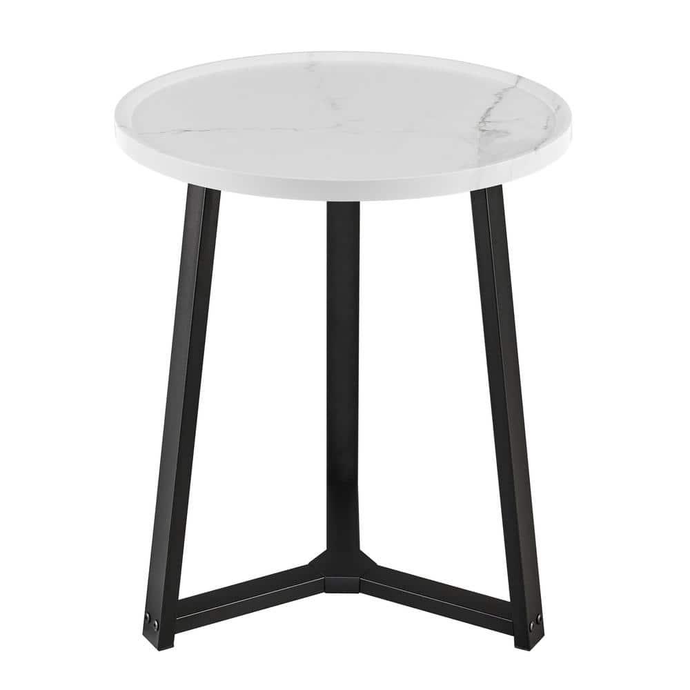 Danya B. 23.3"x19.7" Harper Round Mid-Century Side Accent Table with Modern Pedestal Legs White Marble/Black: Chic Furniture for Living Room