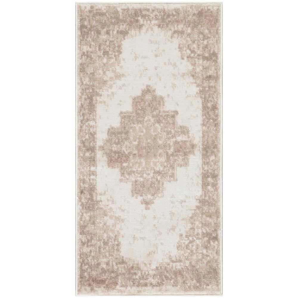 Nourison Grafix Center Medallion Area Rug Ivory Beige 2' x 4'