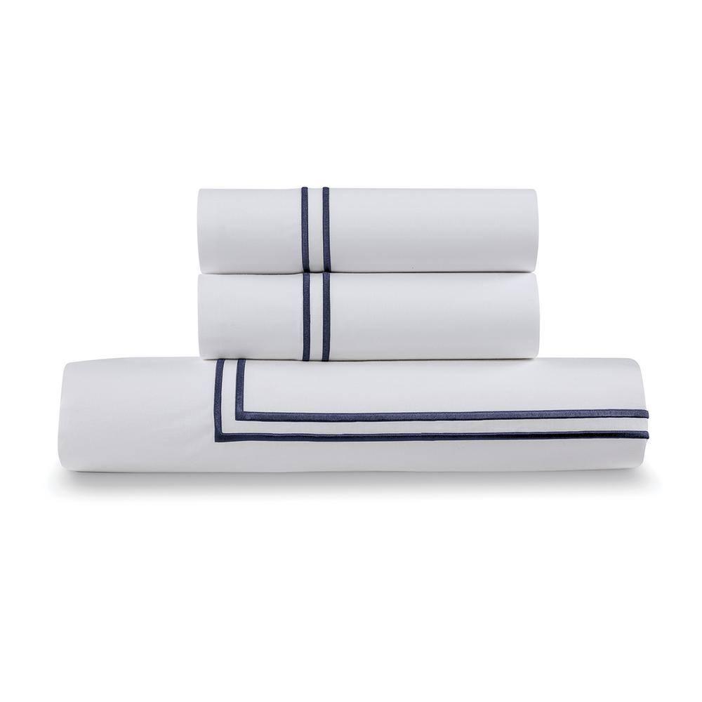 Ella Jayne Home Ella Jayne Cotton Duvet Cover with Satin Satin Stitching 3-Piece Set, White with White Satin Stitching