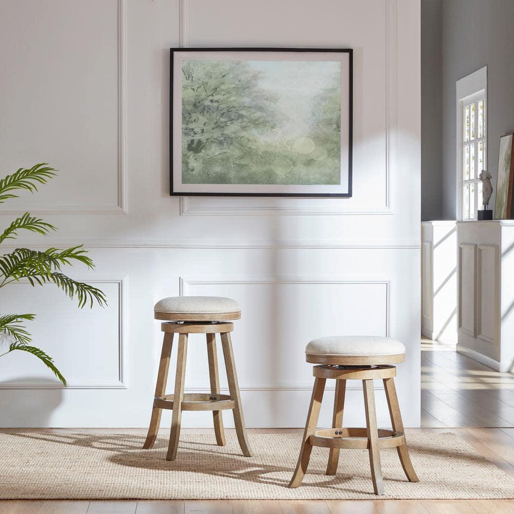 29" Fenton Swivel Barstool Wire Brush Ivory - Boraam: Eco-Friendly Rubberwood, Linen Upholstery, 360° Swivel
