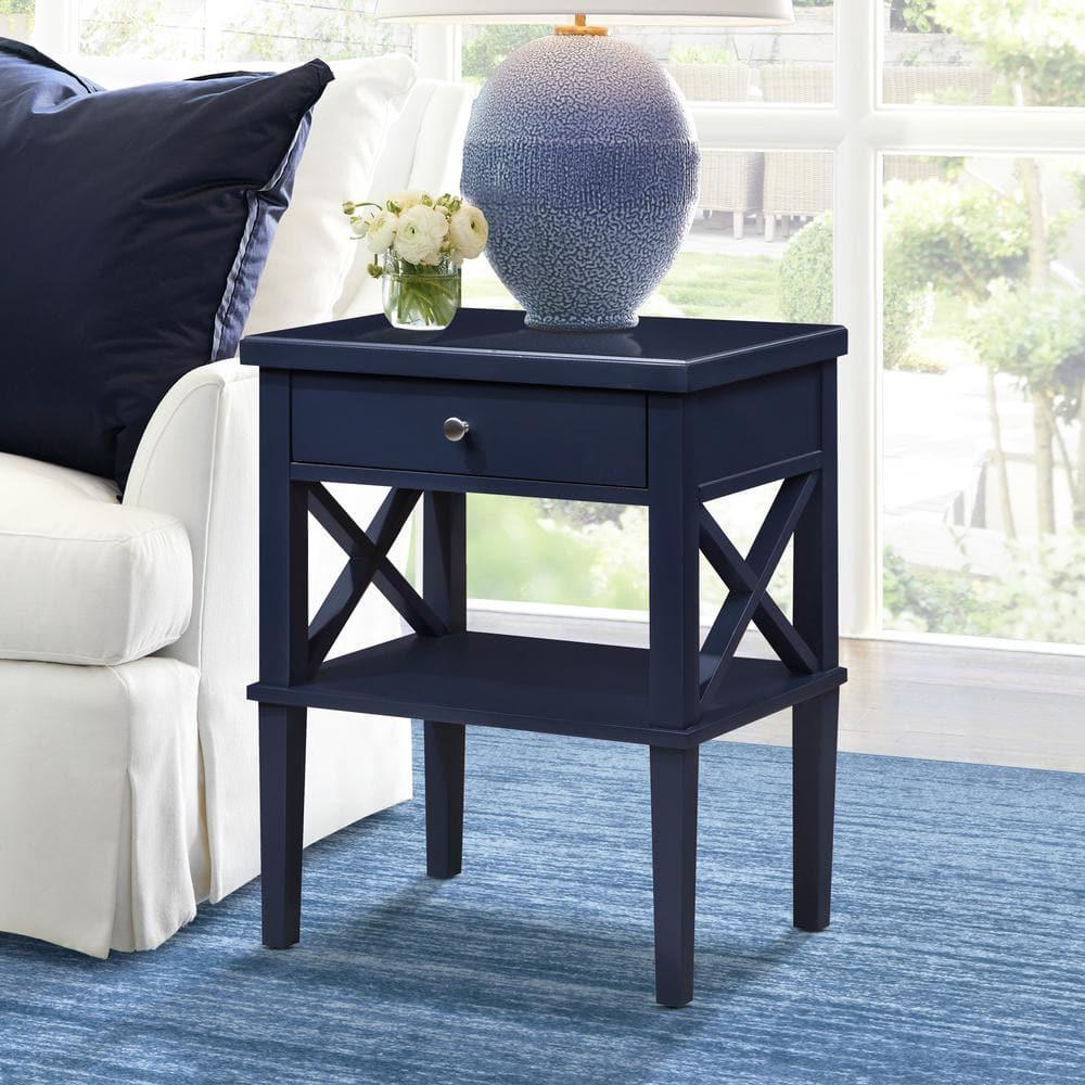 Comfort Pointe Marta Nightstand Midnight Blue: Transitional Style Bedside Table with Shelf, MDF & Hardwood