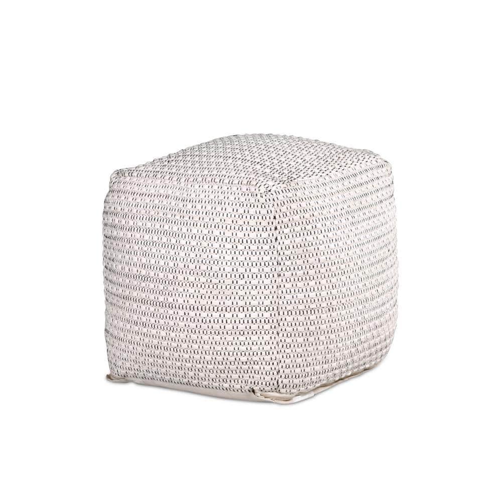 Hakim Square Handwoven Pouf Ivory - Steve Silver Co.: Wool & Cotton, No Assembly Required