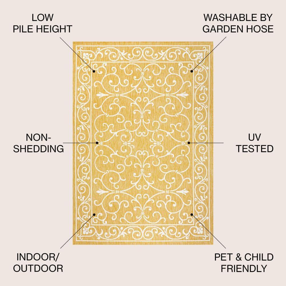 3' x 5' Charleston Vintage Filigree Textured Weave Indoor/Outdoor Area Rug, Yellow/Cream - JONATHAN Y