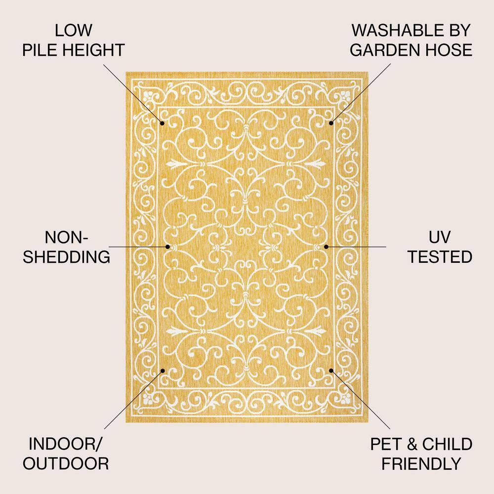 5' x 8' Charleston Vintage Filigree Textured Weave Indoor/Outdoor Area Rug, Yellow/Cream - JONATHAN Y