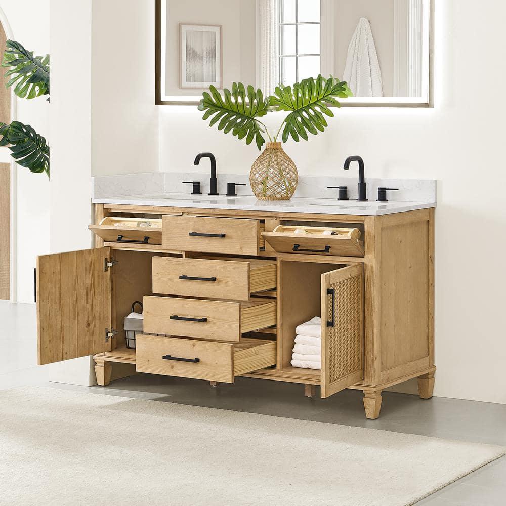 Altair-13 60" Double Bathroom Vanity in with Grain White Engineered Stone Countertop
