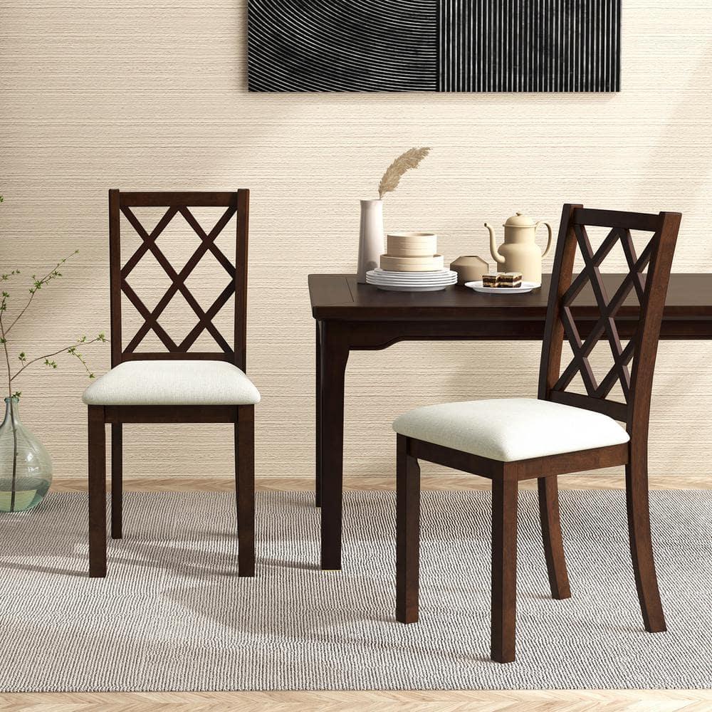 Spaco Dining Chair Set of 2 Wood Kitchen Chairs with Upholstered Seat Cushion and Rubber Wood Legs-Brown, Lounge Chair, Dining Room Chair for Kitchen, Dining, Bedroom, Living