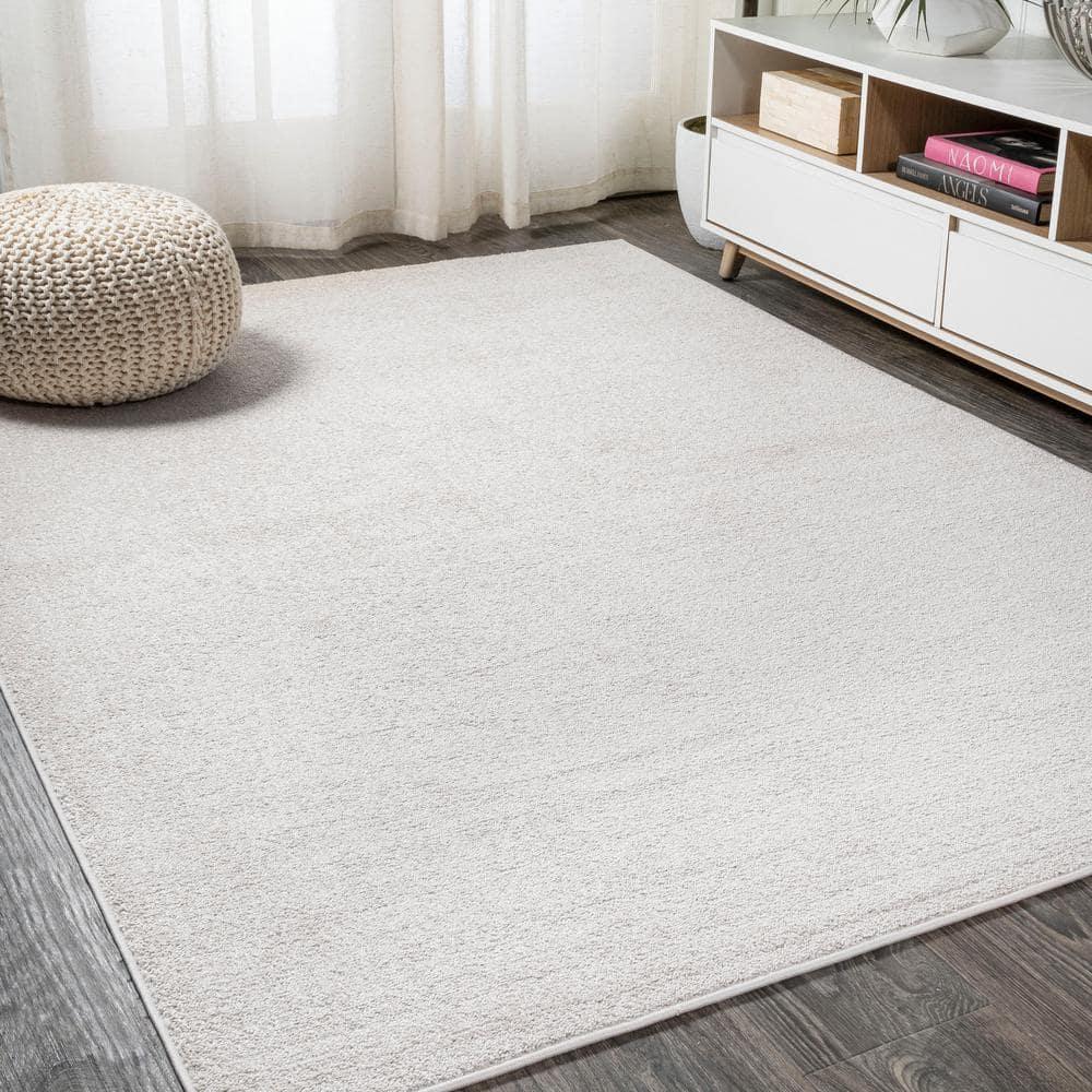 8'x10' Haze Solid Low-Pile Area Rug, Ivory - JONATHAN Y