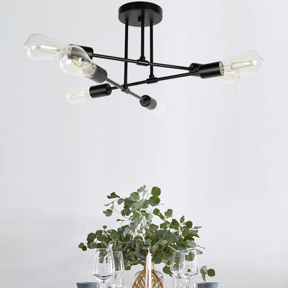 LOHASLED 6-Light Black Modern Sputnik Semi Flush Mount, Industrial Metal Fixtures for Bedroom Dining Room Living Room Hallway Office,Bulb NOT Included