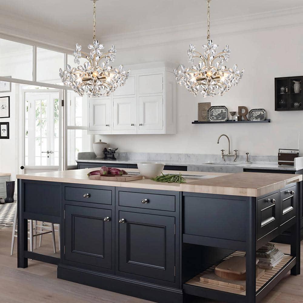 The Lighting Shop Rosa 6-Light Brushed Silver-ish Champagne Electric Flower Crystal Chandelier