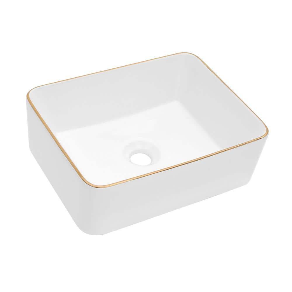 19 x 15 Inch Ceramic Rectangular Vessel Bathroom Sink Above Counter White Sink Bathroom Vessel Sink