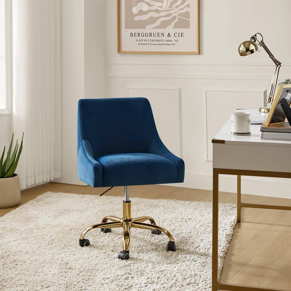 HULALA HOME Carina Modern Upholstery Task Chair with Golden Base by  Navy
