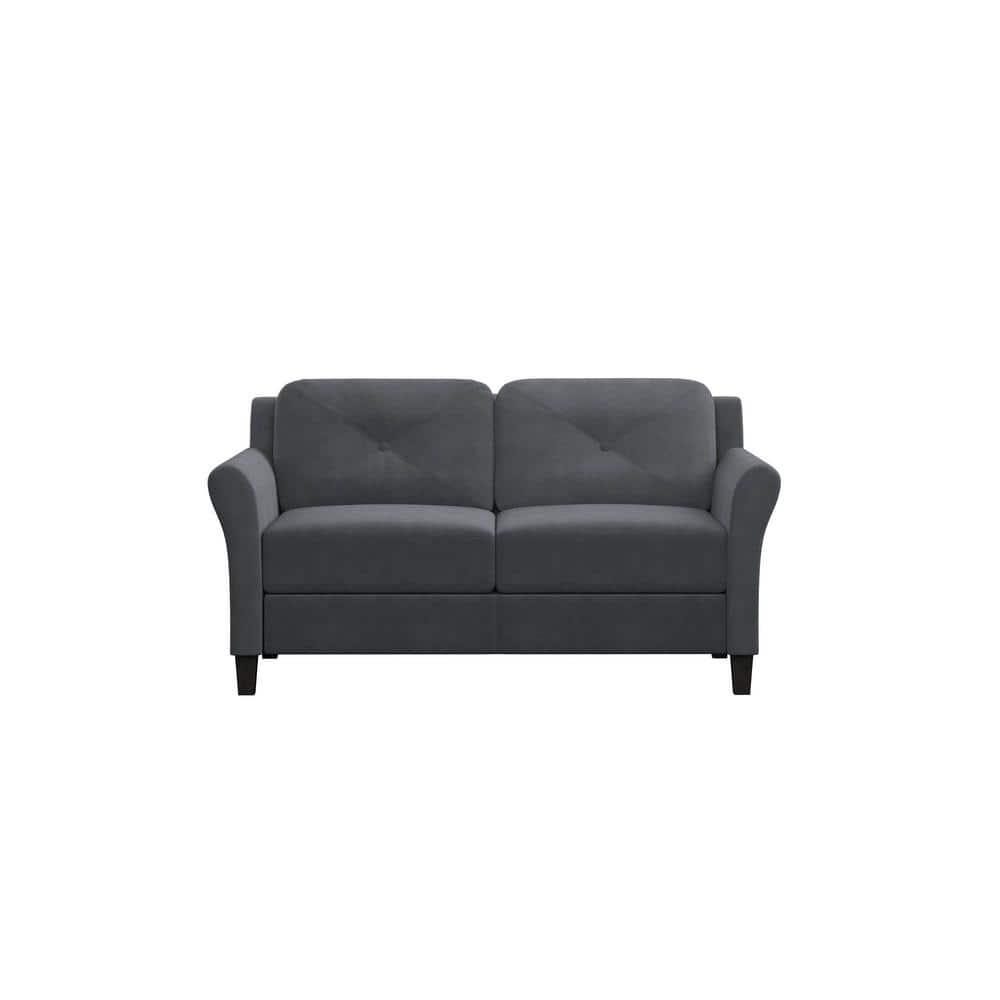 Harvard 58" Dark Gray Microfiber Loveseat with Flared Arms