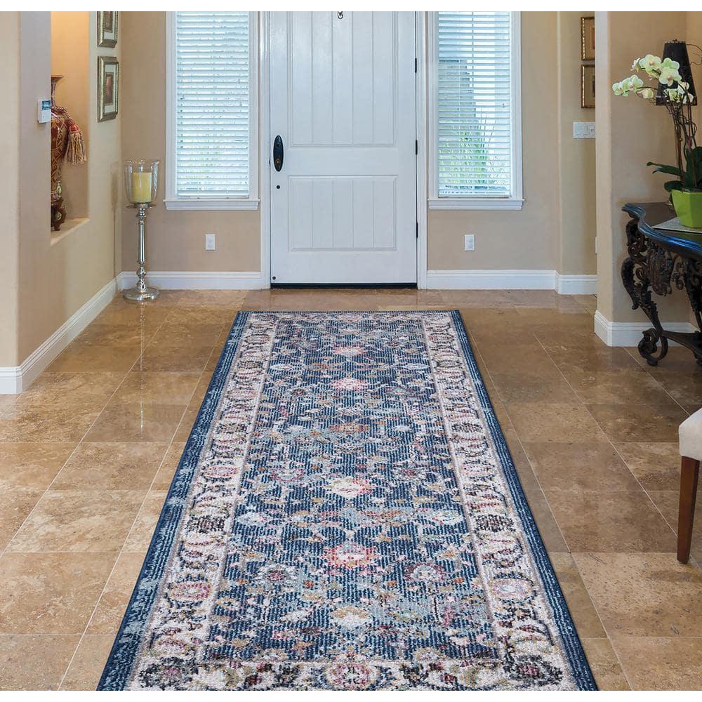 Concord Global Trading 72342 2 x 7 ft. Vintage Istanbul Border Runner Rug, Navy