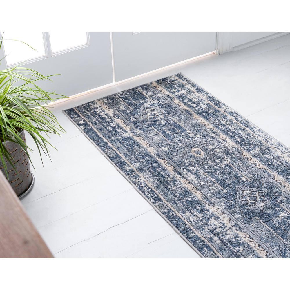 Unique Loom Portland Collection Area Rug - Depoe (2' x 6' 1" Runner Blue/Beige)