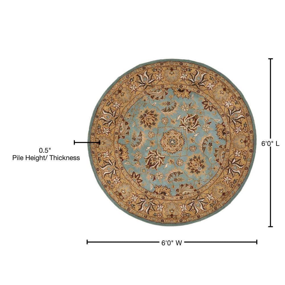 SAFAVIEH Heritage Collection Area Rug - 6' Round, Blue & Gold, Handmade Traditional Oriental Wool, Ideal for High Traffic Areas in Living Room, Bedroom (HG958A)