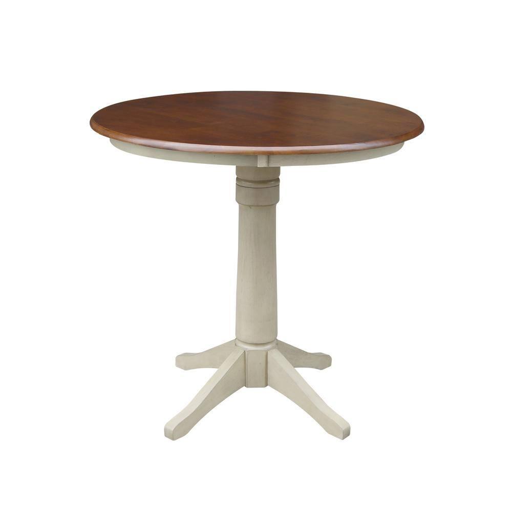36" Round Pedestal Counter Height Table - Almond/Espresso