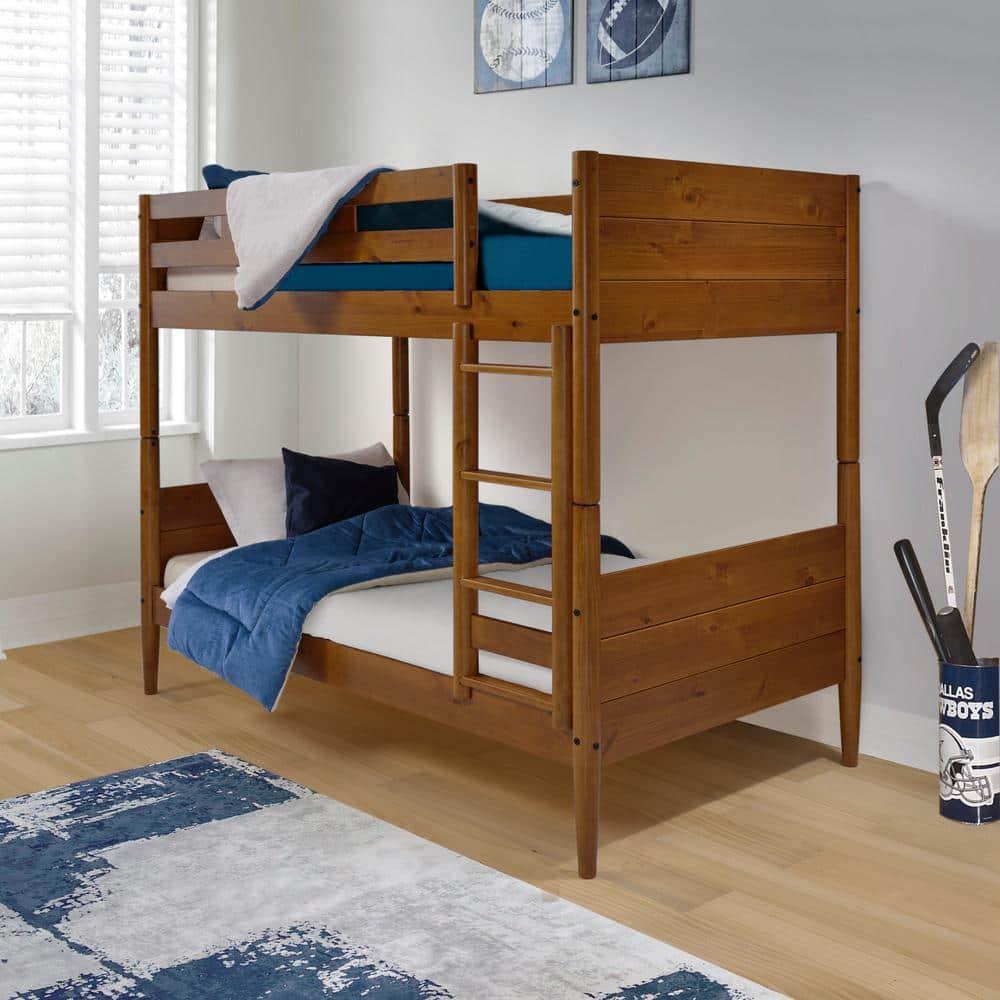 Mid Century Modern Bunk Bed Twin over Twin - Castanho Finish