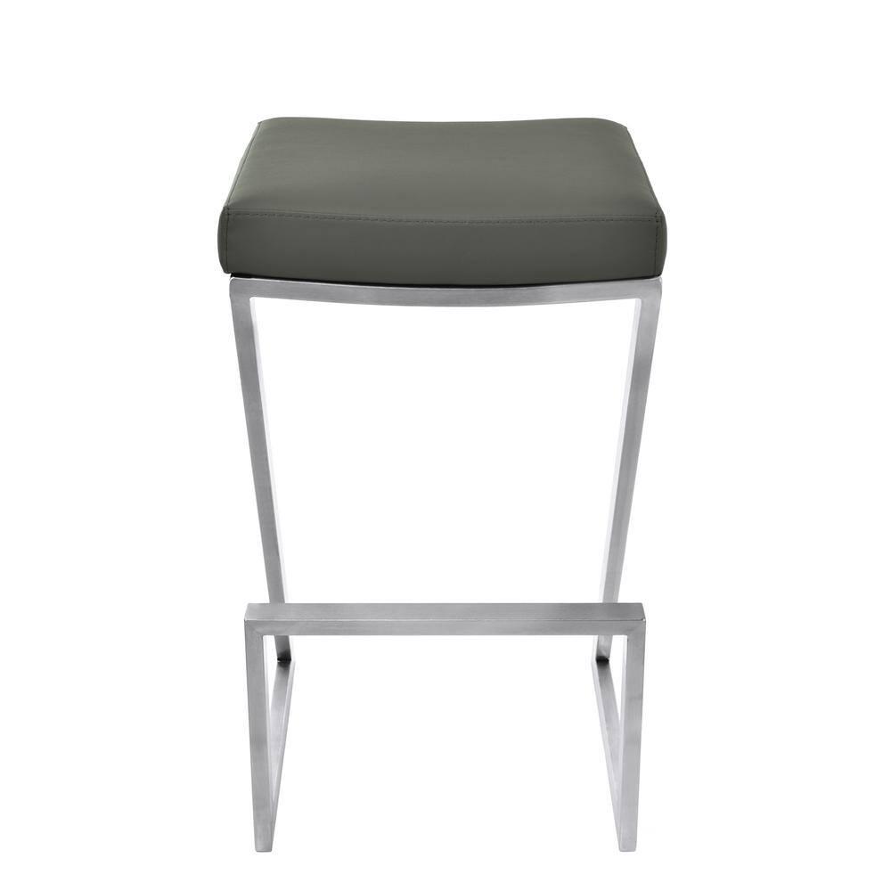 Armen Living Atlantis Backless Barstool, Brushed Stainless Steel Finish with PU Upholstery