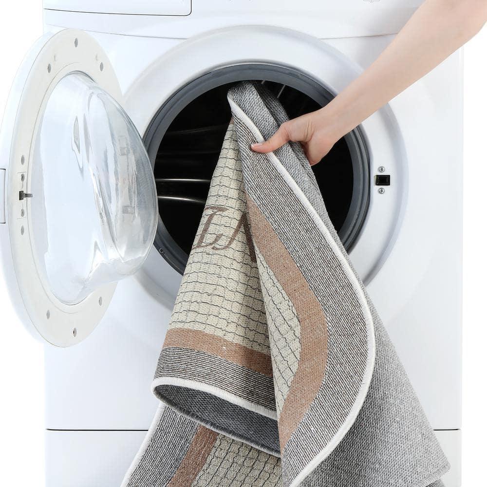 SUSSEXHOME Washable Indoor Laundry Room Rug Runner - 70 % Cotton Kitchen Floor Mat[Gray&White]