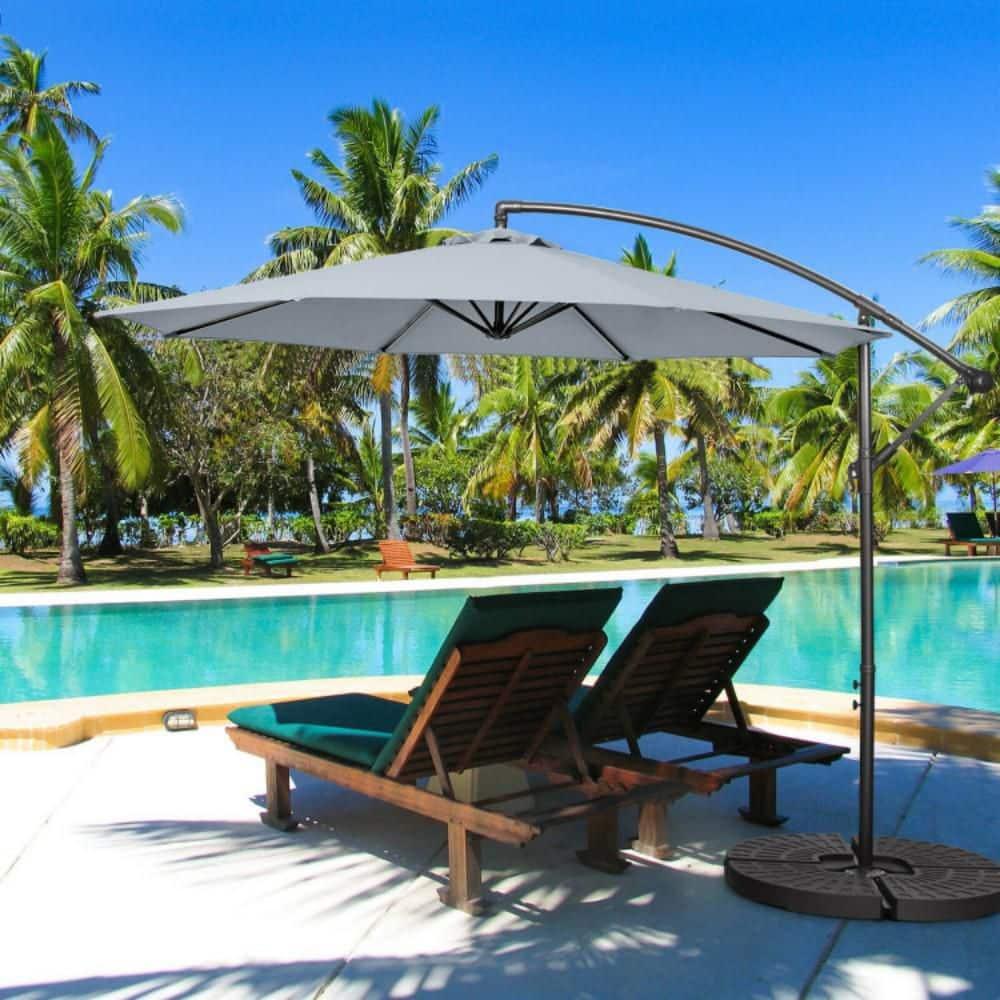 Costway  10 FT Patio Offset Umbrella w/8 Ribs Cross Base Tilt Grey