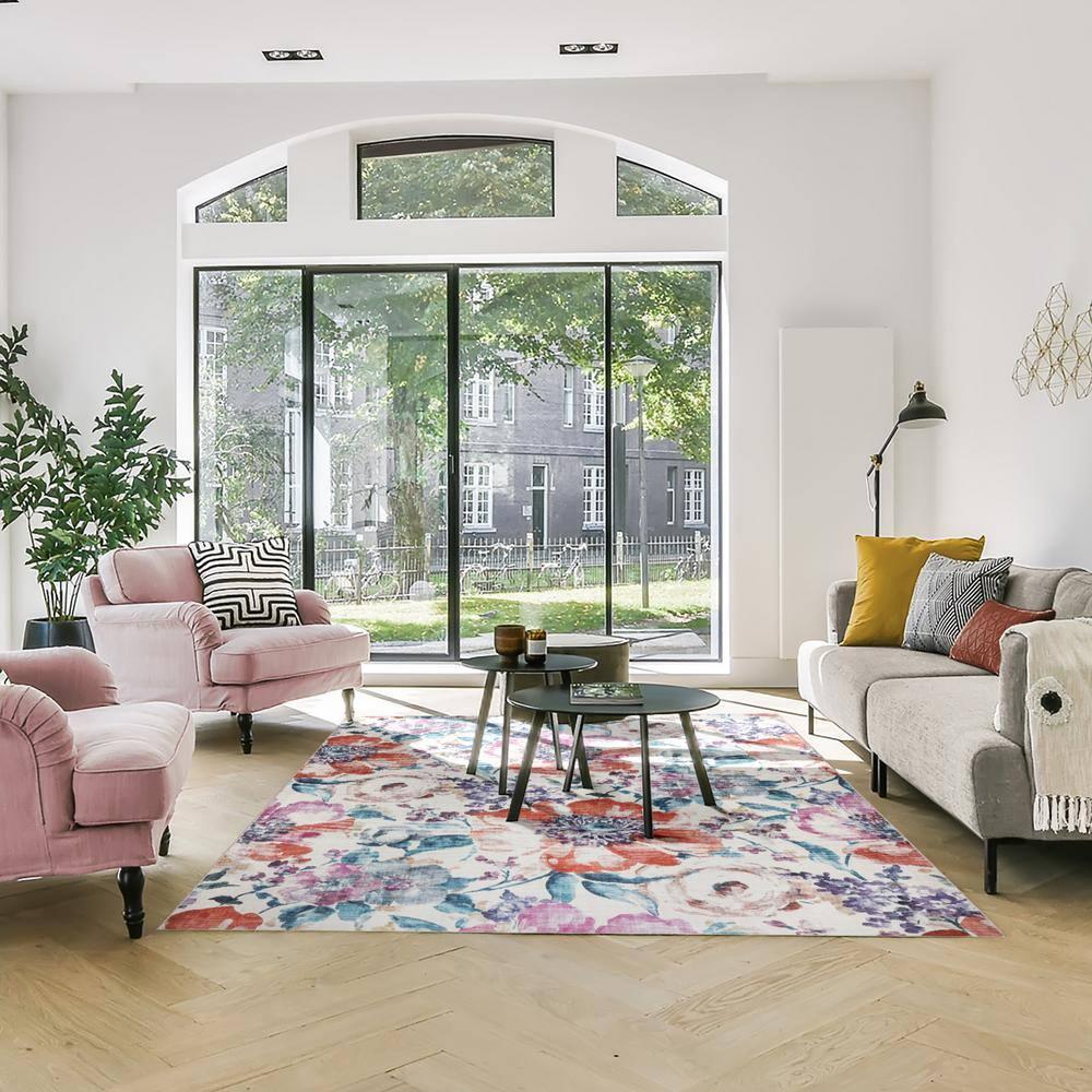 Gertmenian Crystal Print Flora Casual Floral Floral Washable Flat Pile Indoor Area Rug