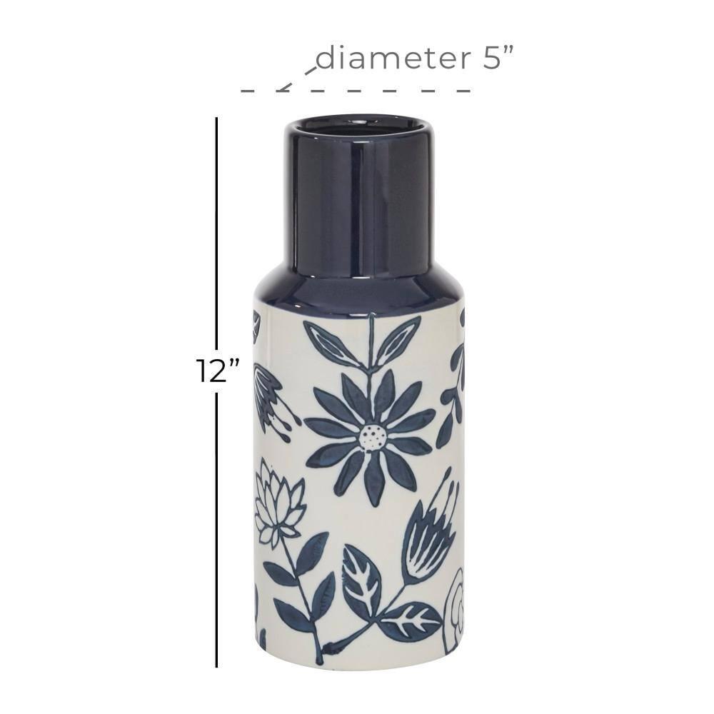 The Novogratz 12" Floral Handmade Blue Ceramic Vase