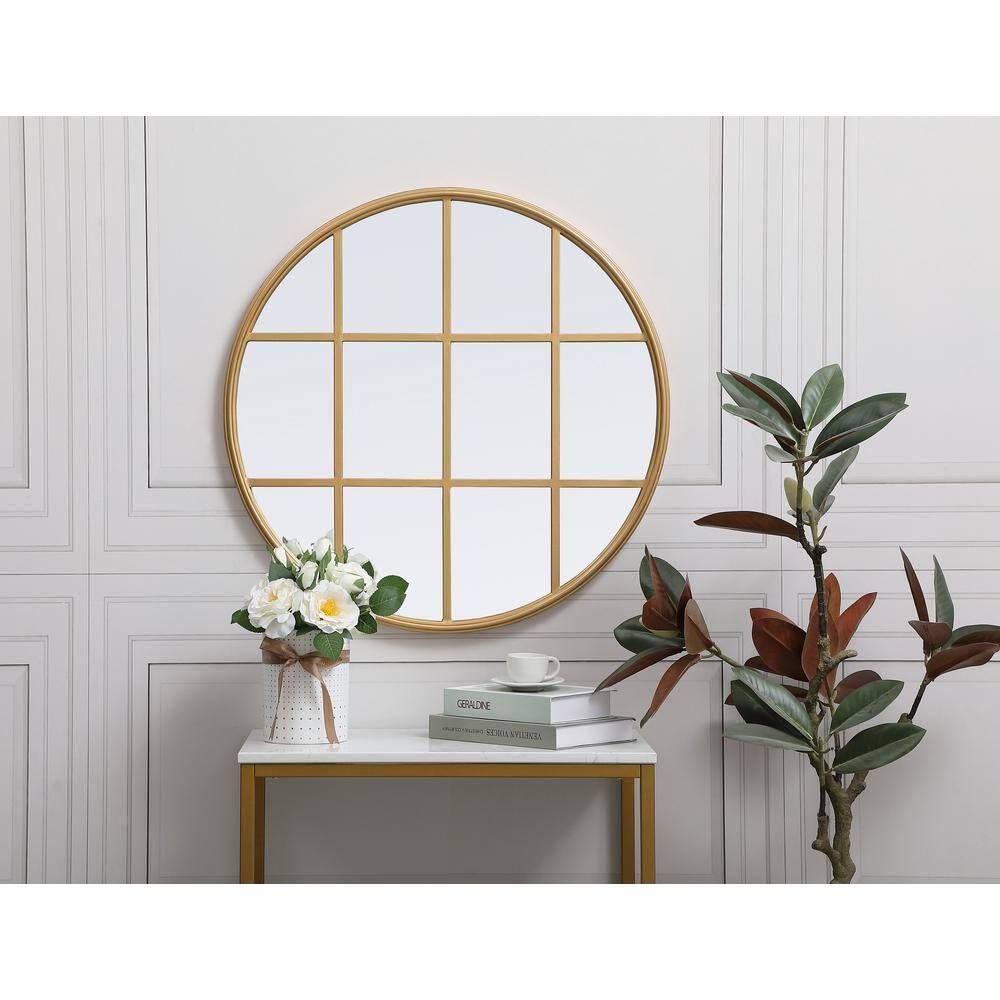 Elegant Lighting Metal windowpane mirror 28 inch in in x 28 inch in in Brass