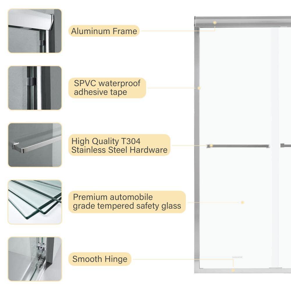 Shower Door 48" W X 76"H Semi-Frameless Bypass Sliding Shower Enclosure