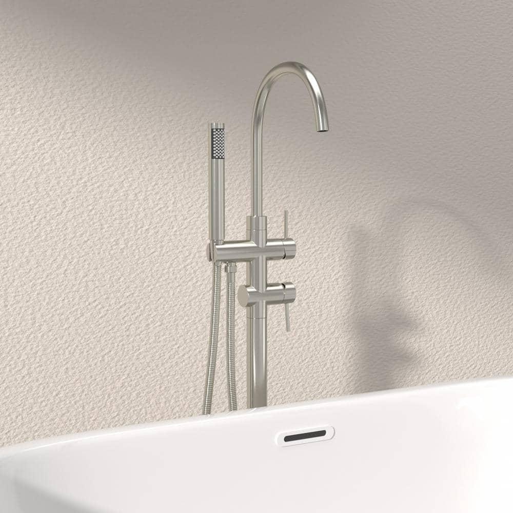Double Handle Floor Mounted Freestanding Tub Filler With Handshower