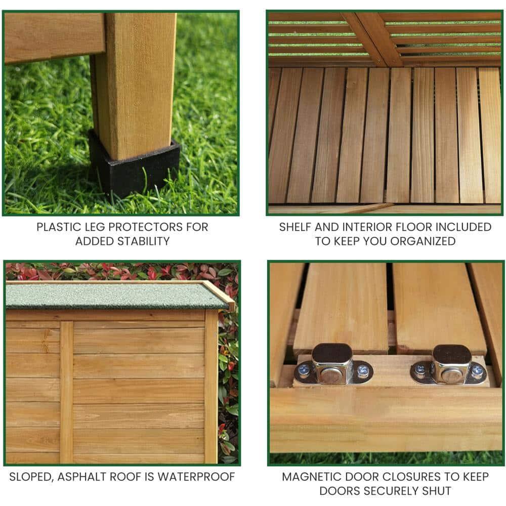 Hanover Outdoor 2 ft. 8in. x 3 ft. 2in. Wooden Storage Shed for Tools, Equipment, Garden Supplies, with Shelf, Waterproof Roof - HANWS0106-NAT