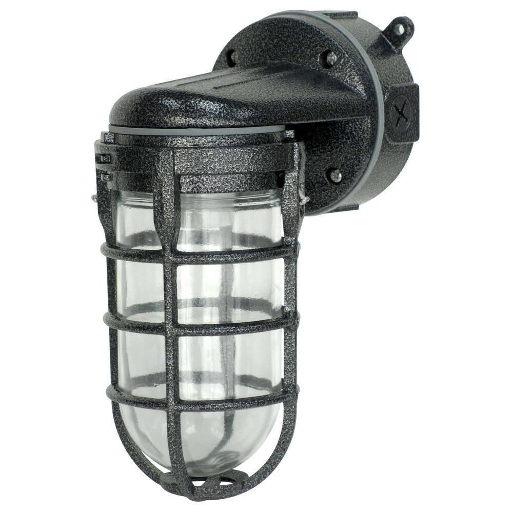 Woods L1707SVBLK Wall Mount Light in Hammered Black Finish Sturdy Die Cast Aluminum Cage, Suitable for Indoor and Outdoor Use