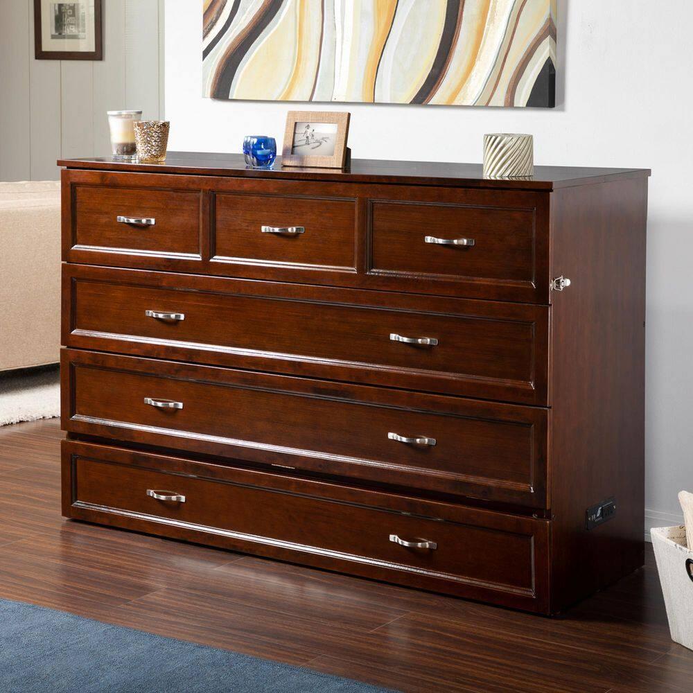 Queen Deerfield Murphy Bed Chest with Charging Station Walnut - AFI: Space-Saving Design, No Box Spring Needed