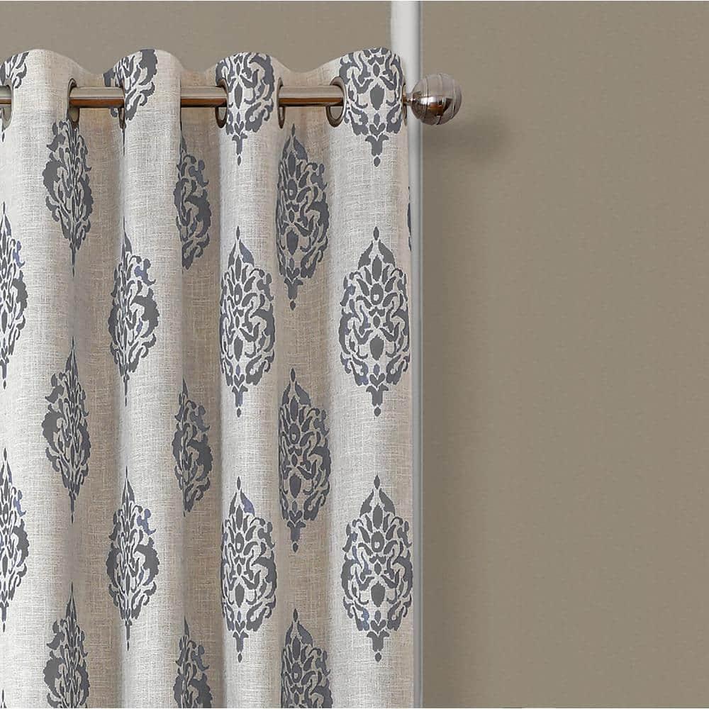 Navara Medallion Room Darkening Single Window Curtain Panel - 52" x 95" - Gray - Elrene Home Fashions