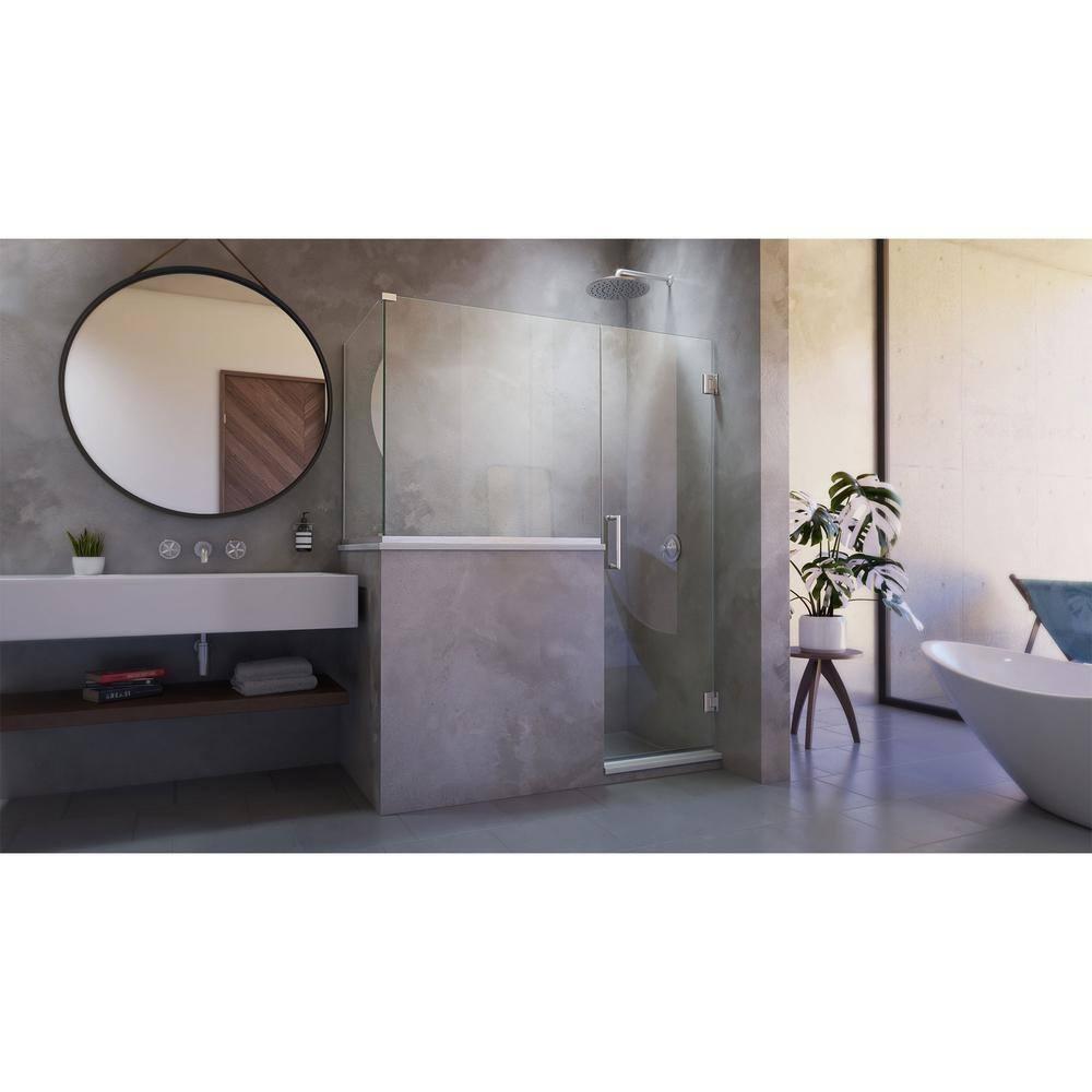 Unidoor Plus 58" W x 30.375" D x 72" H Frameless Pivot Rectangle Shower Enclosure with Fixed Panel