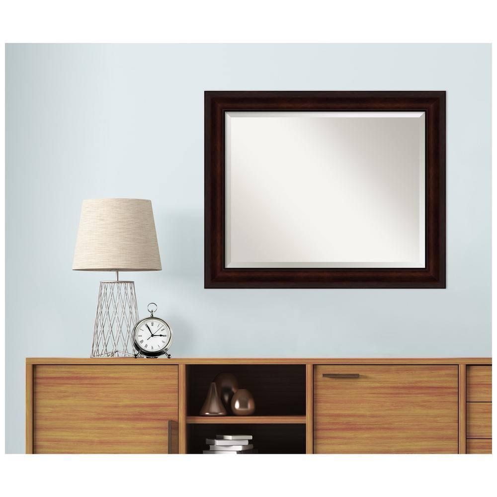 Amanti Art Beveled Bathroom Wall Mirror - Coffee Bean Brown Frame - Coffee Bean Brown Outer Size: 33 x 27 in