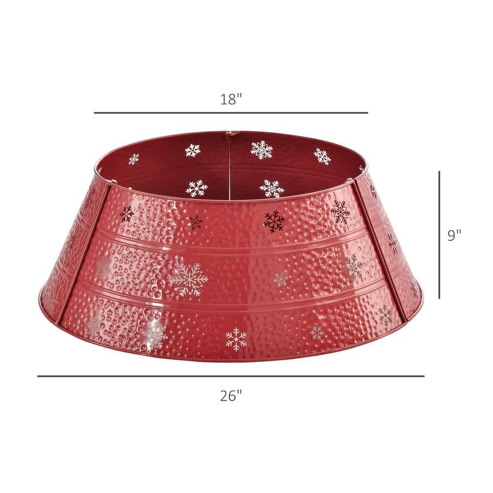 HOMCOM Christmas Tree Collar Steel Tree Ring Skirt, Home Xmas Decoration with Snowflake Engraving, 26" Base, Red