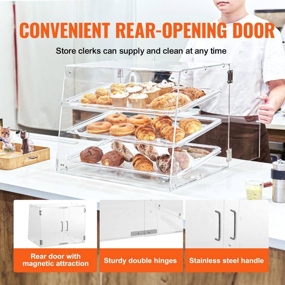 VEVOR Pastry Display Case, 3-Tier Commercial Countertop Bakery Display Case, Acrylic Display Box with Rear Door Access ,20.7"x14.2"x16.3"