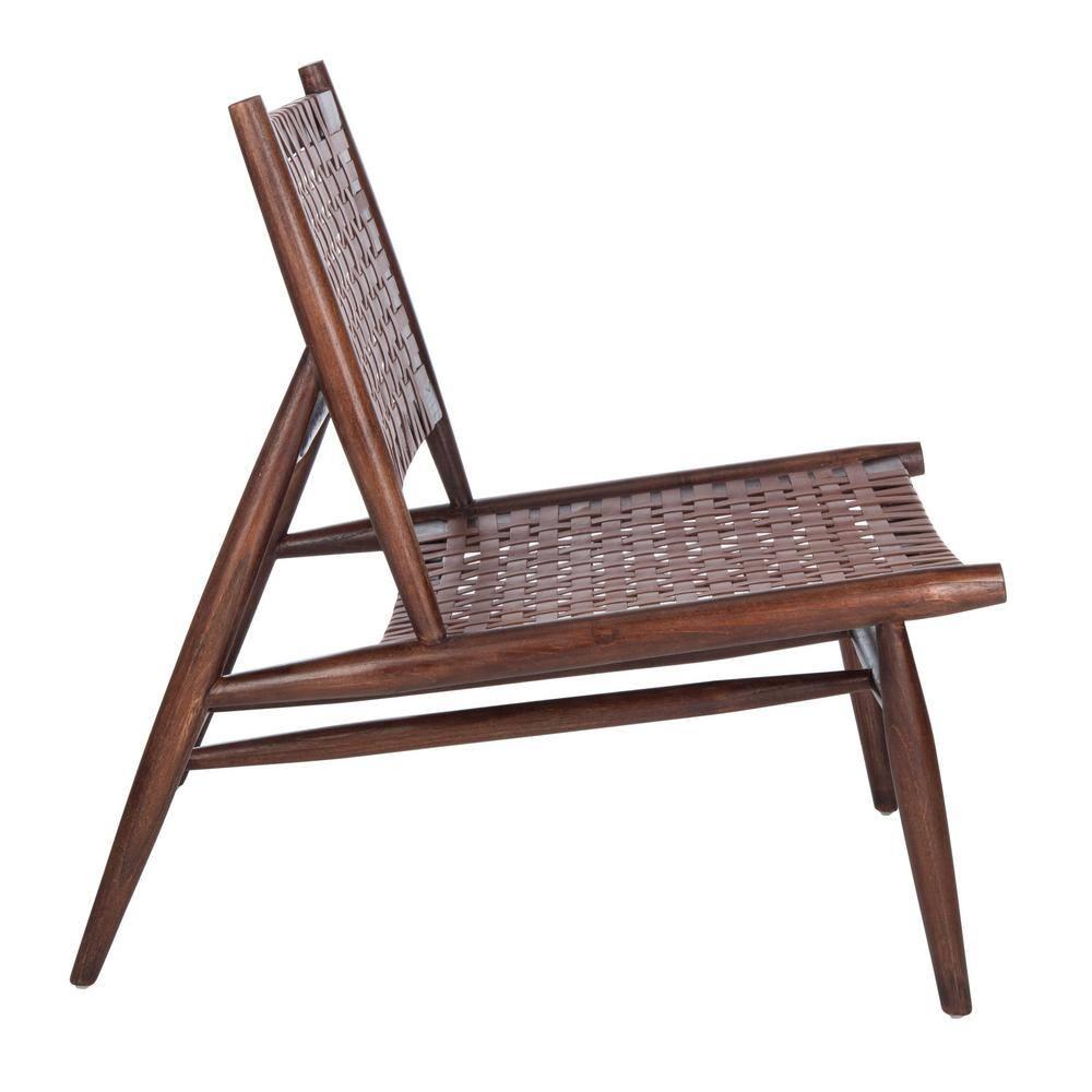 Soleil Leather Woven Accent Chair - Cognac - Safavieh