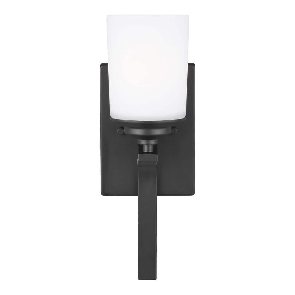 Midnight Black LED Wall Sconce with Etched Glass Shade