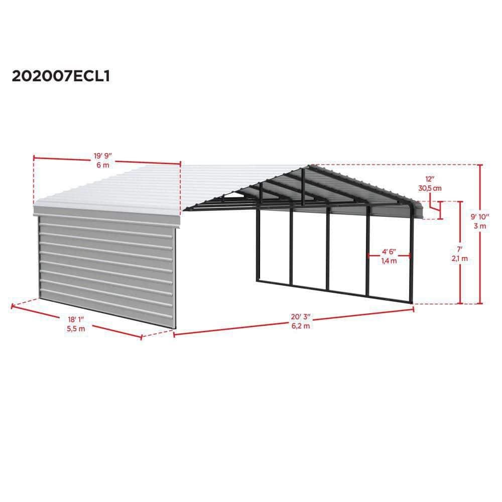 Arrow 20 x 20 ft Carport with 1-sided Enclosure