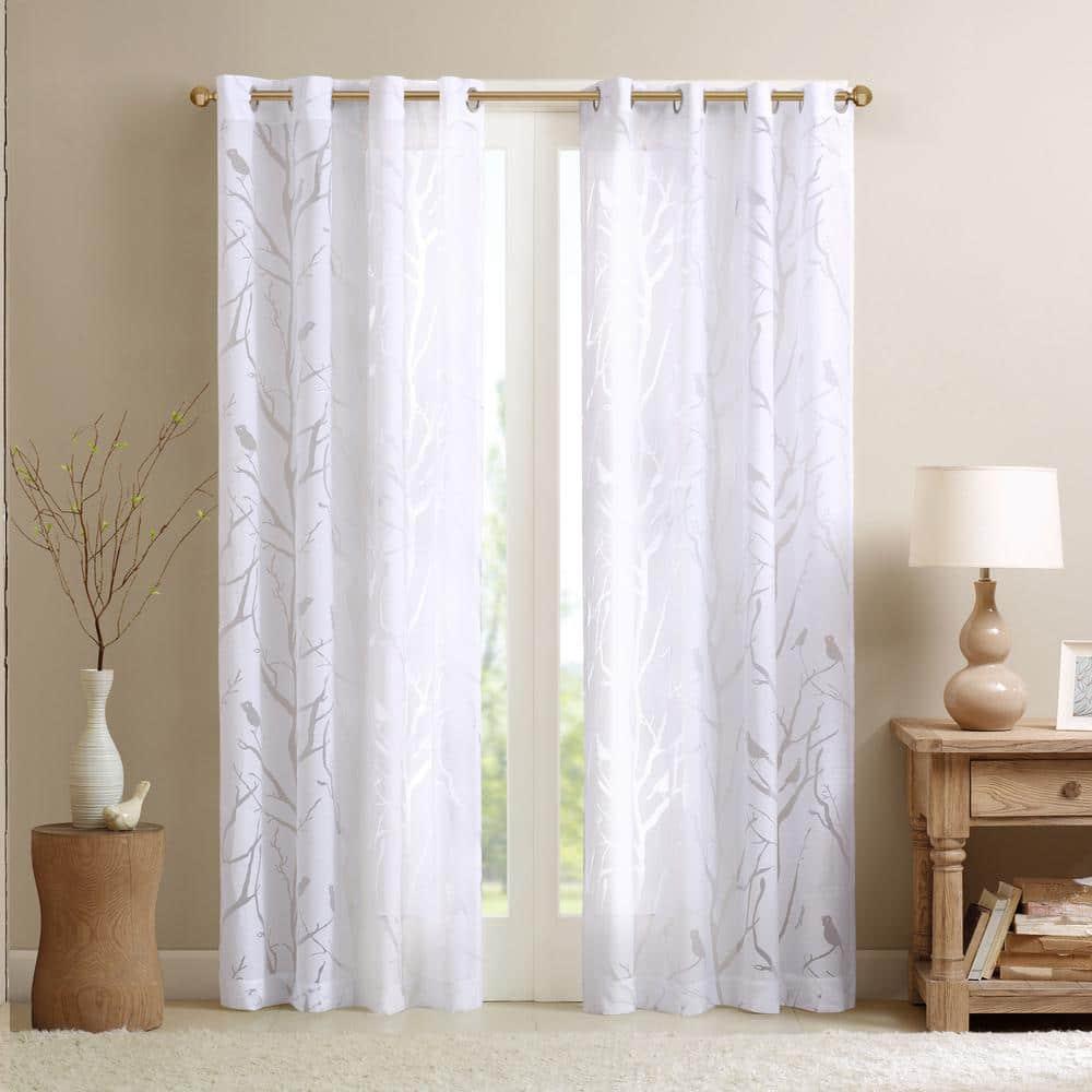 Madison Park Averil Grommet Top Sheer Bird on Branches Burnout Window Curtain
