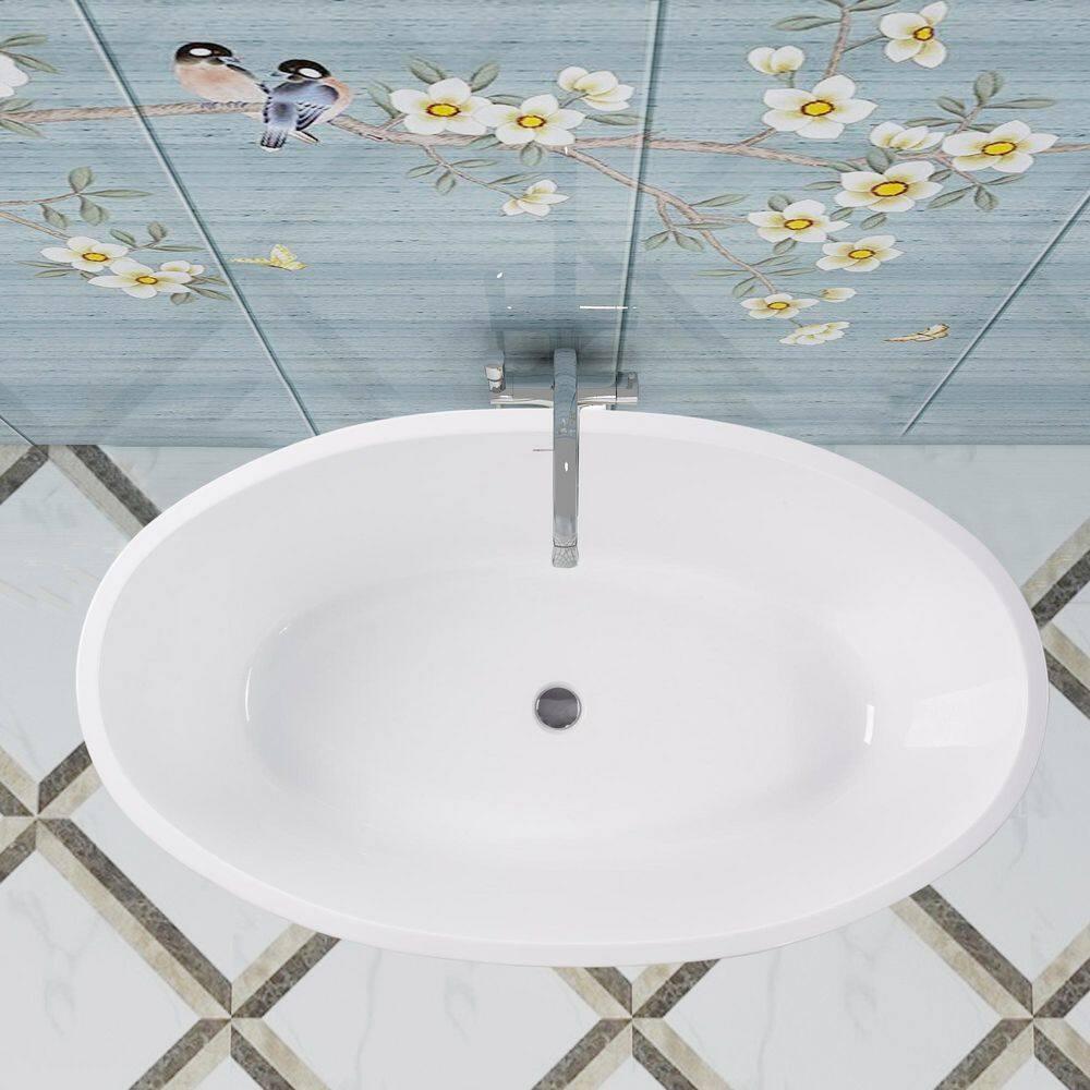 Vanity Art 59" X 32" White Acrylic Freestanding Bathtub