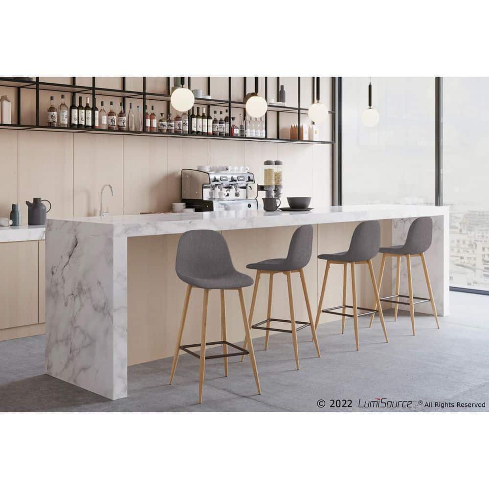 Set of 2 Pebble Metal Polyester Barstools Natural/Charcoal - LumiSource: Steel Frame, Tapered Legs, Comfy Seat