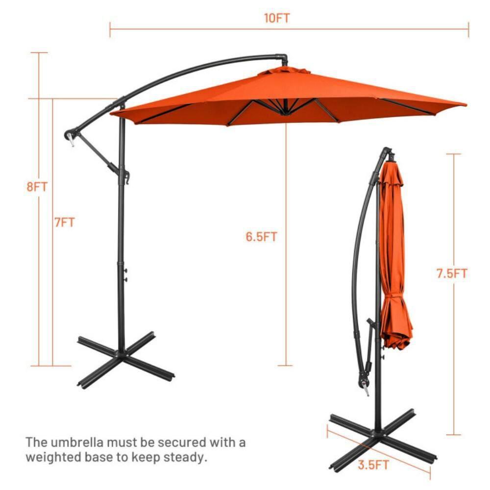 Tangkula 10FT Patio Offset Umbrella 8 Ribs Cantilever Umbrella w/Crank for Poolside Yard Lawn Garden Orange