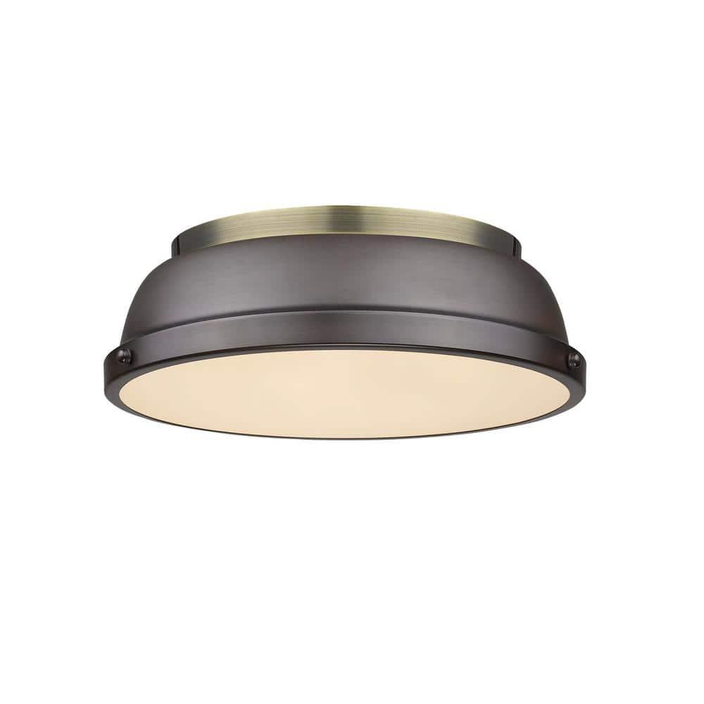 Golden Lighting Duncan 2-Light Flush Mount in Aged Brass with Rubbed Bronze