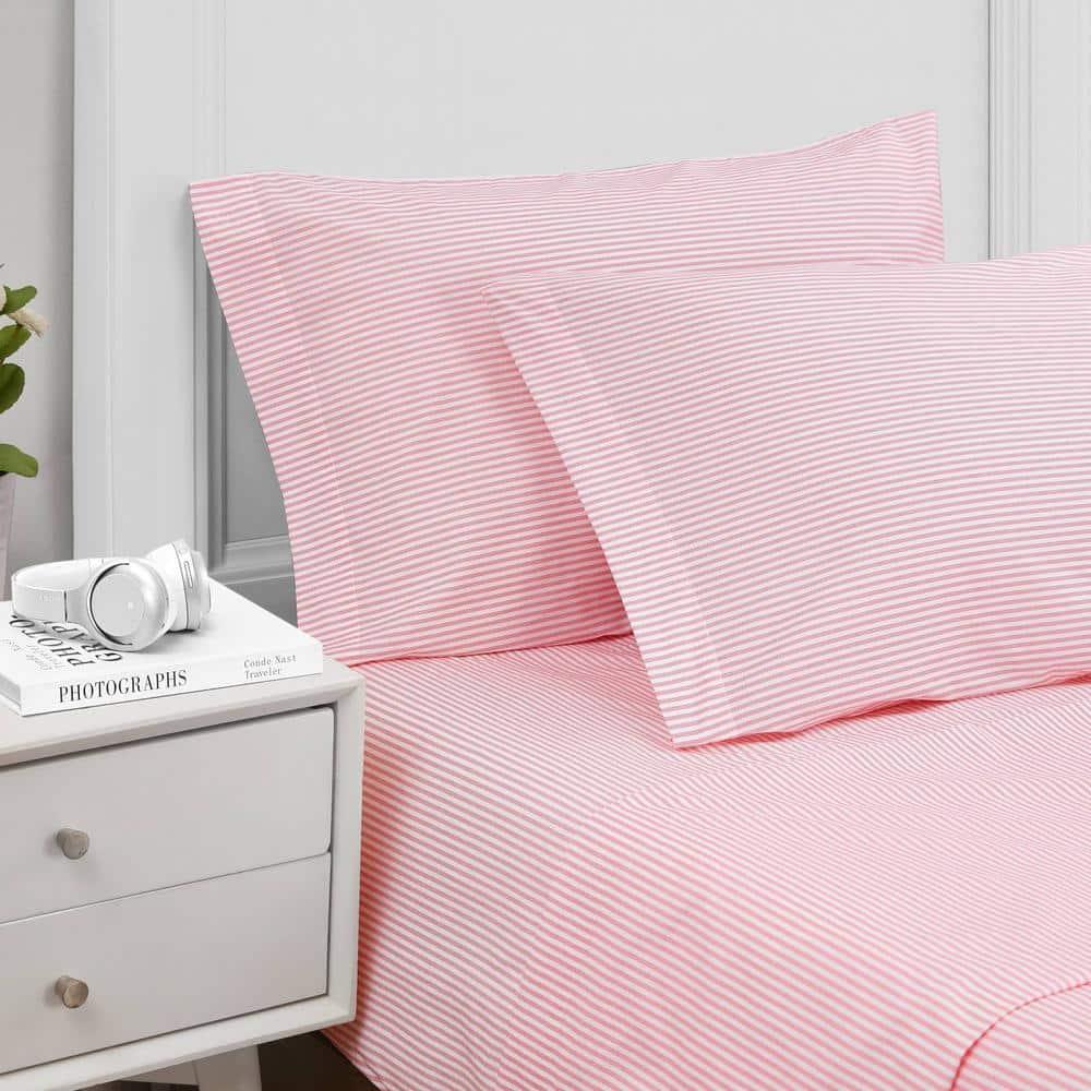 Poppy & Fritz Oxford Stripe 100% Cotton Percale- 3 Piece- Sheet Set  White- Twin Xl