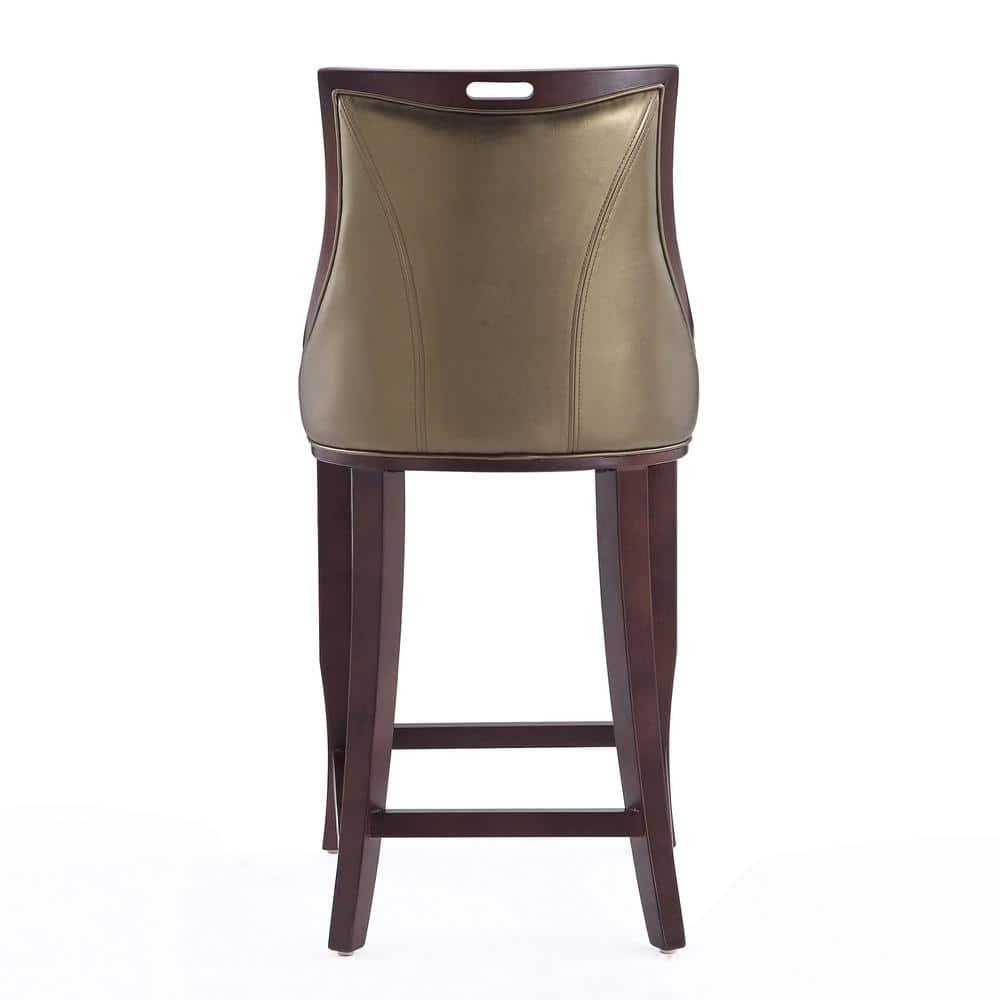 Manhattan Comfort Set of 3 Emperor Upholstered Beech Wood Faux Leather Barstools Bronze: Fixed Height, Attached Cushions, Footrest